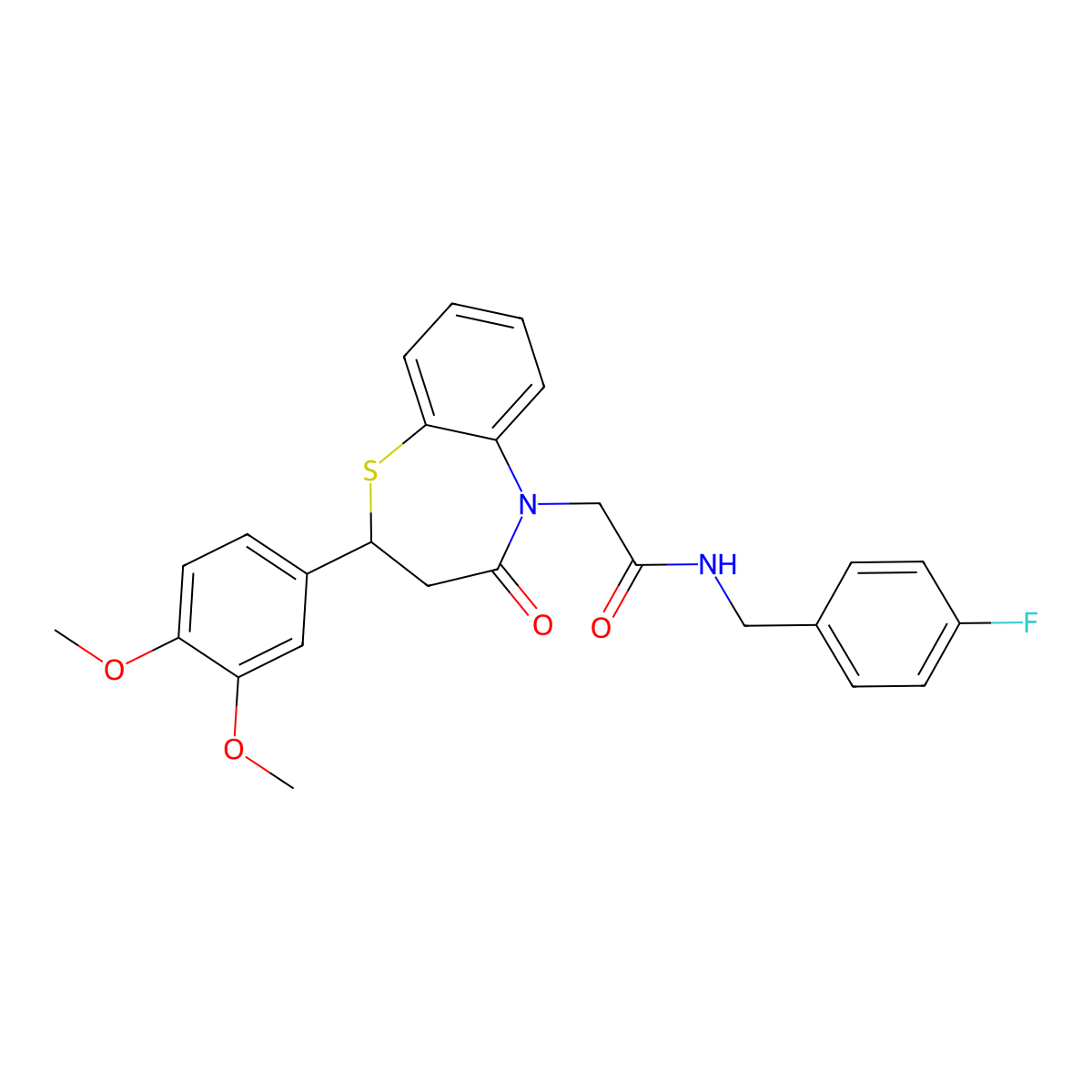 2-(2-(3,4-dimethoxyphenyl)-4-oxo-3,4-dihydrobenzo[b][1,4]thiazepin-5(2H)-yl)-N-(4-fluorobenzyl)acetamide molecular structure, CAS 847487-51-8