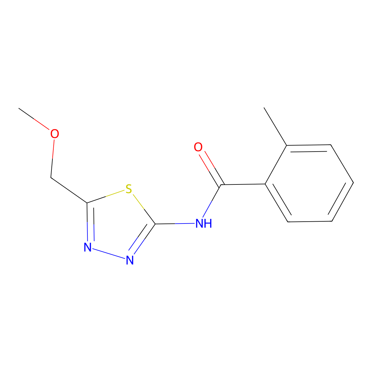 N-[5-(methoxymethyl)-1,3,4-thiadiazol-2-yl]-2-methylbenzamide molecular structure, CAS 847502-11-8