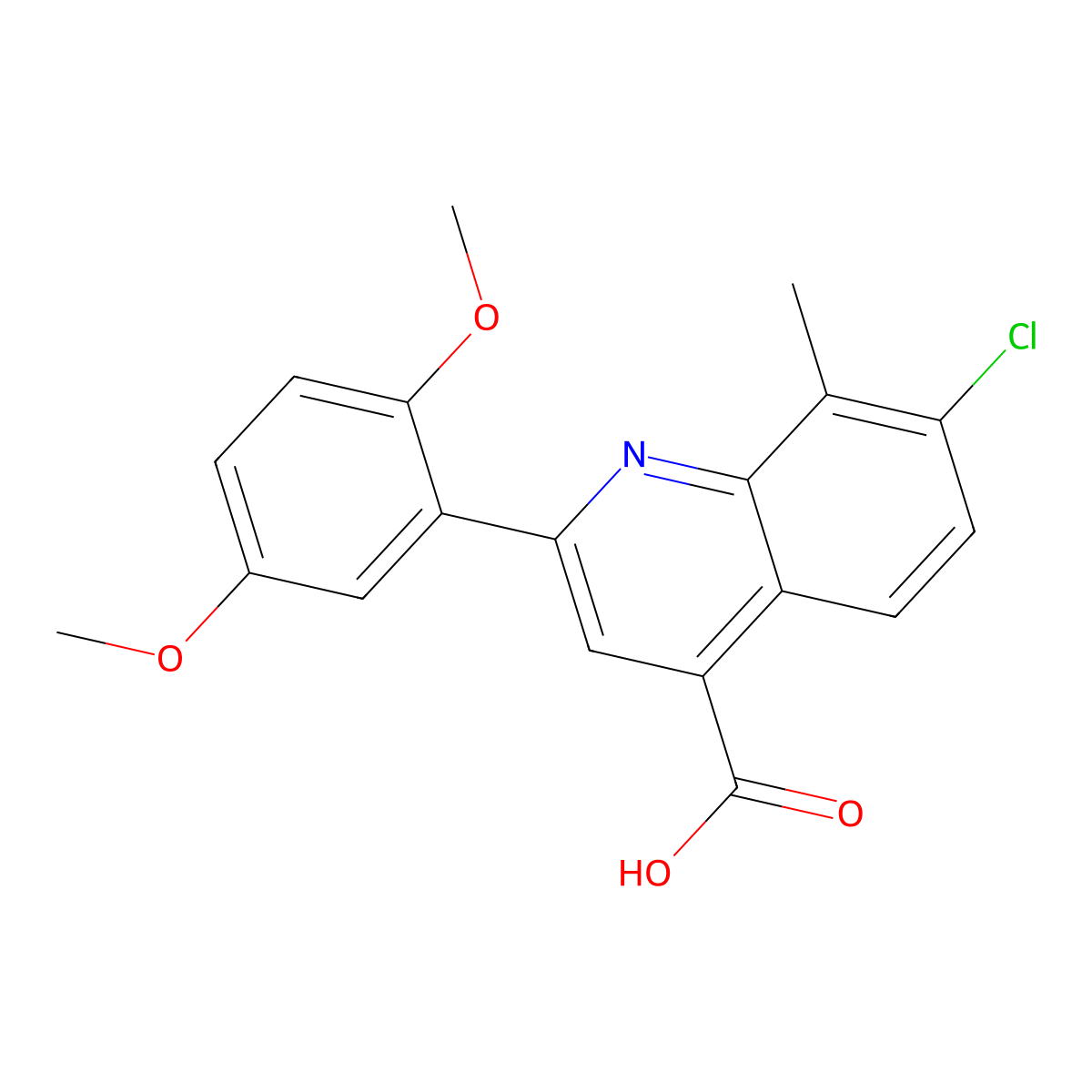 7-Chloro-2-(2,5-dimethoxyphenyl)-8-methylquinoline-4-carboxylic acid molecular structure, CAS 847503-17-7