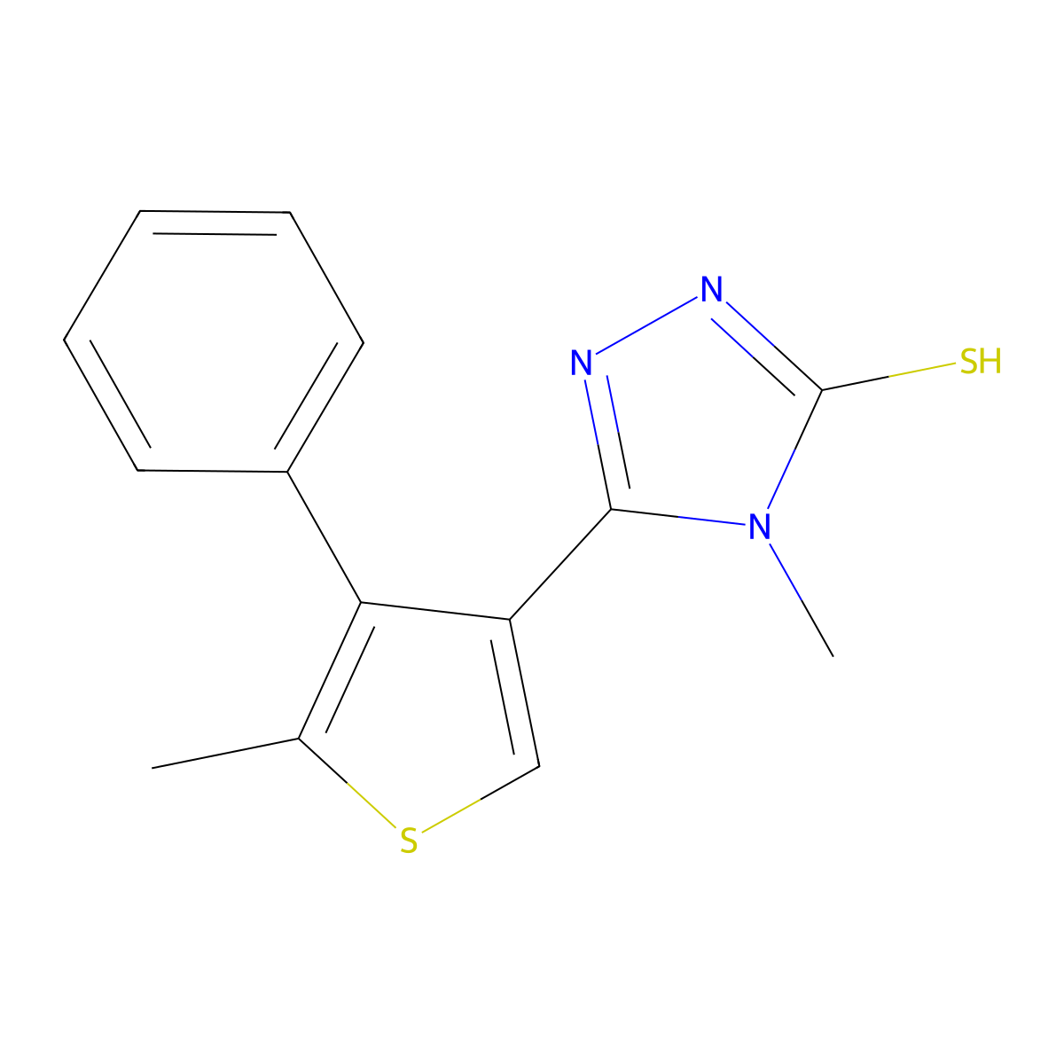 4-methyl-5-(5-methyl-4-phenylthien-3-yl)-4H-1,2,4-triazole-3-thiol molecular structure, CAS 847503-30-4