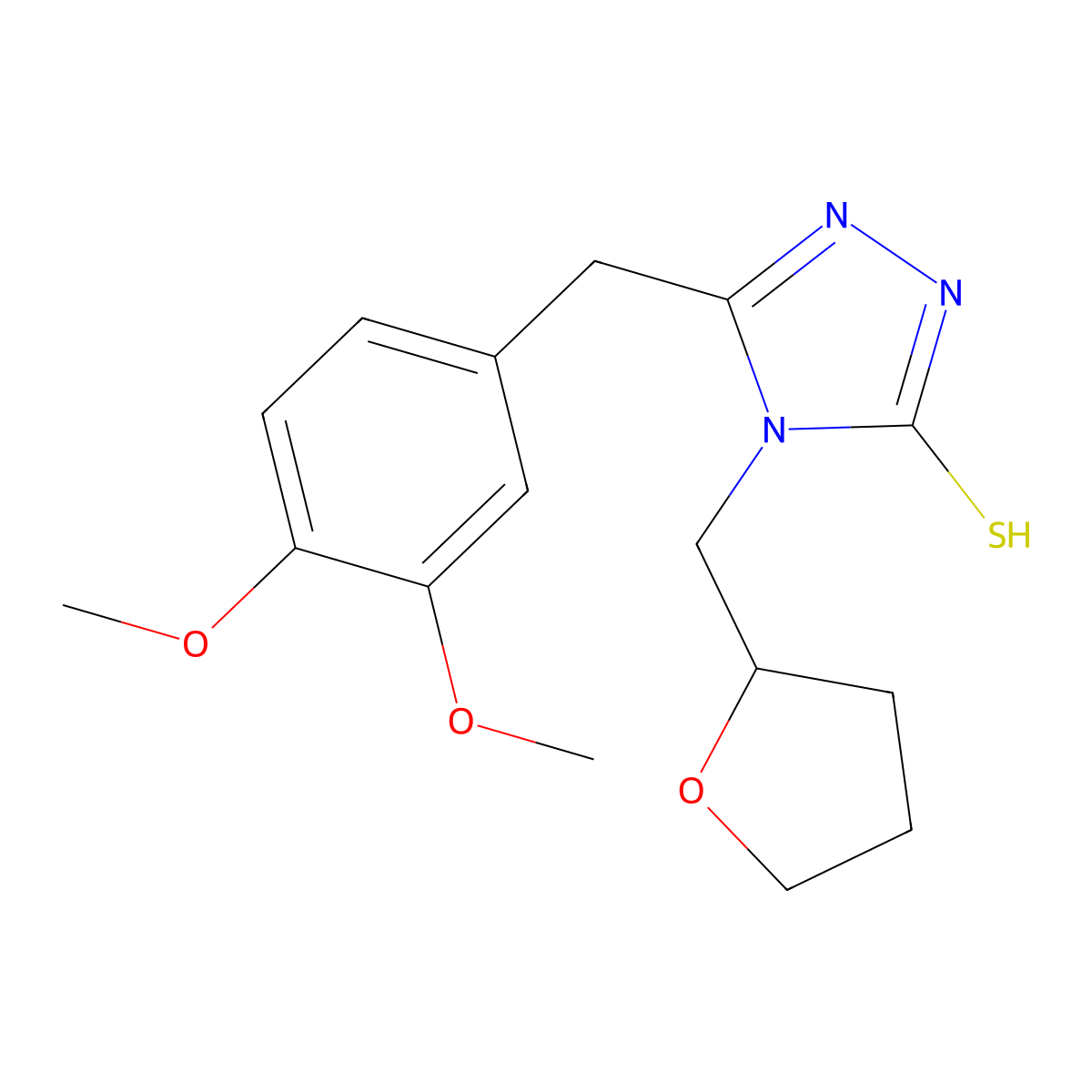 5-(3,4-dimethoxybenzyl)-4-(tetrahydrofuran-2-ylmethyl)-4H-1,2,4-triazole-3-thiol molecular structure, CAS 847504-22-7