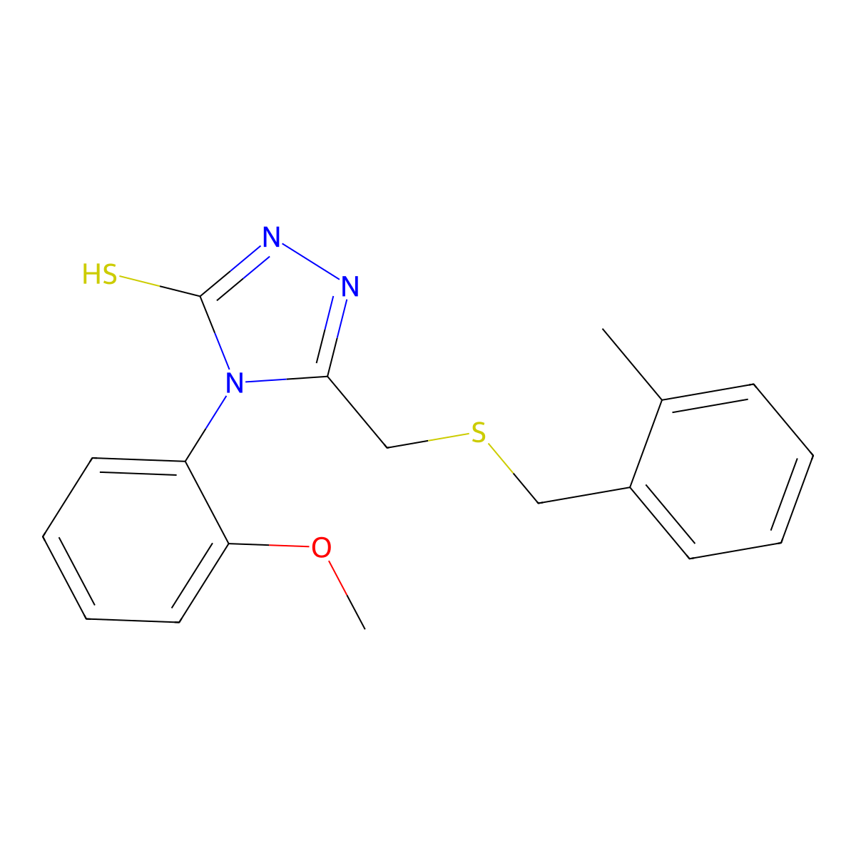 4-(2-methoxyphenyl)-5-{[(2-methylbenzyl)sulfanyl]methyl}-4H-1,2,4-triazole-3-thiol molecular structure, CAS 847504-33-0