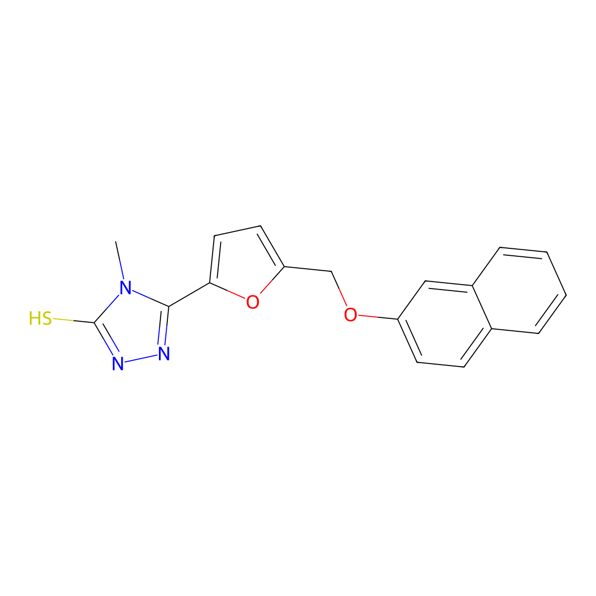 4-methyl-5-{5-[(naphthalen-2-yloxy)methyl]furan-2-yl}-4H-1,2,4-triazole-3-thiol molecular structure, CAS 847504-45-4
