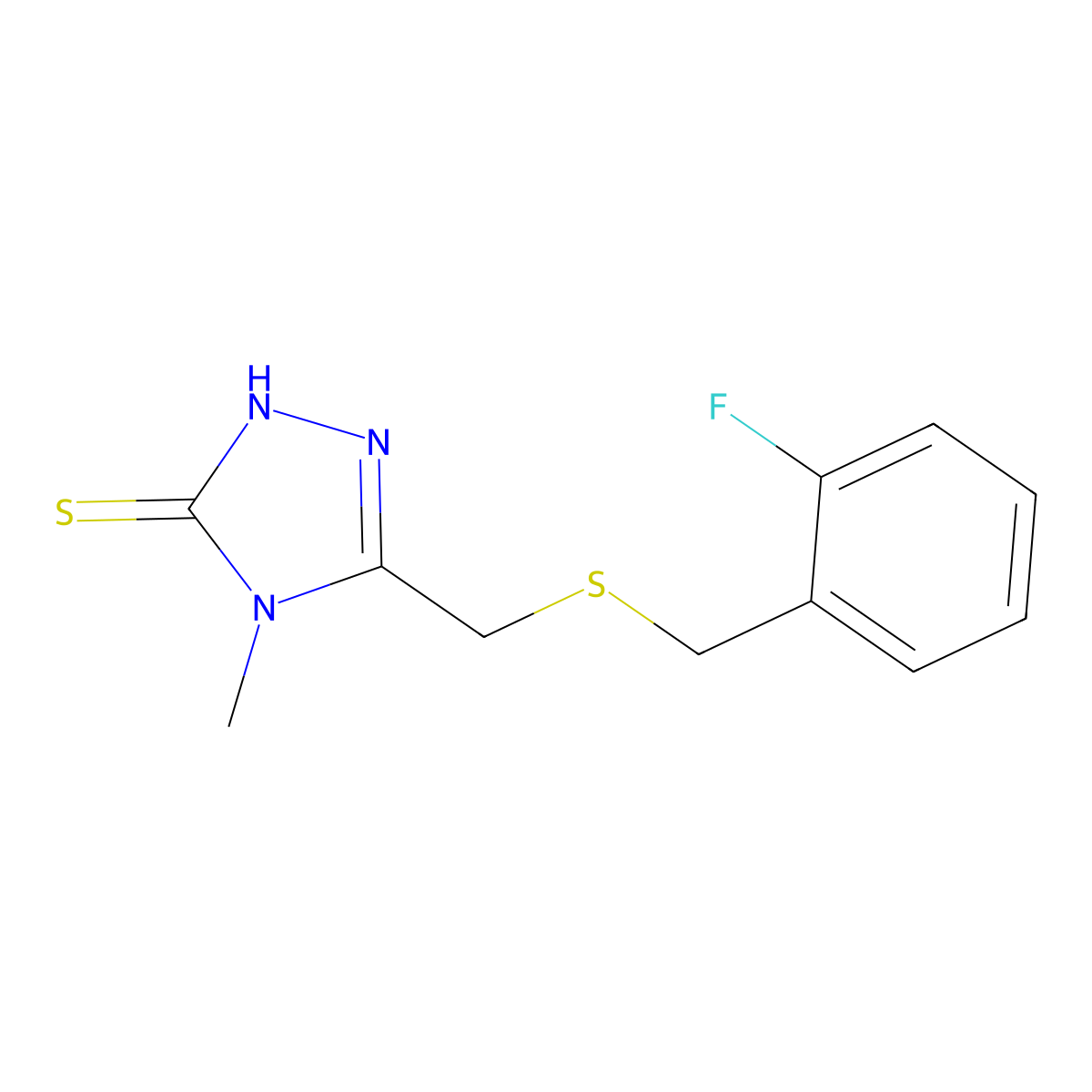5-{[(2-Fluorophenyl)methylthio]methyl}-4-methyl-1,2,4-triazole-3-thiol molecular structure, CAS 847504-47-6