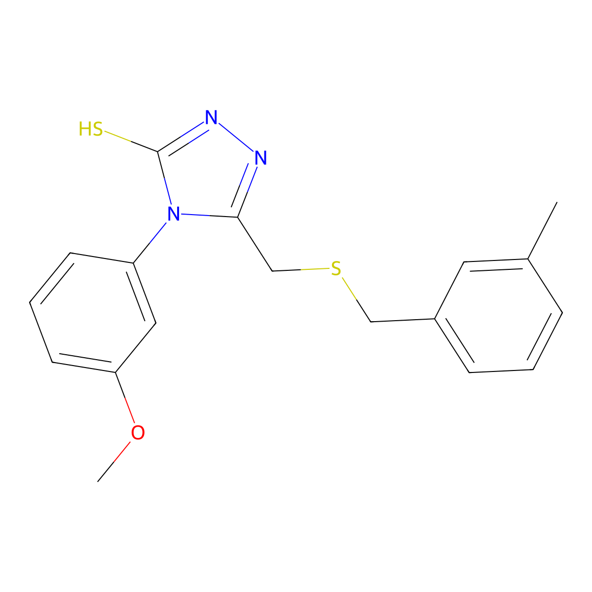 4-(3-methoxyphenyl)-5-{[(3-methylbenzyl)sulfanyl]methyl}-4H-1,2,4-triazole-3-thiol molecular structure, CAS 847504-49-8
