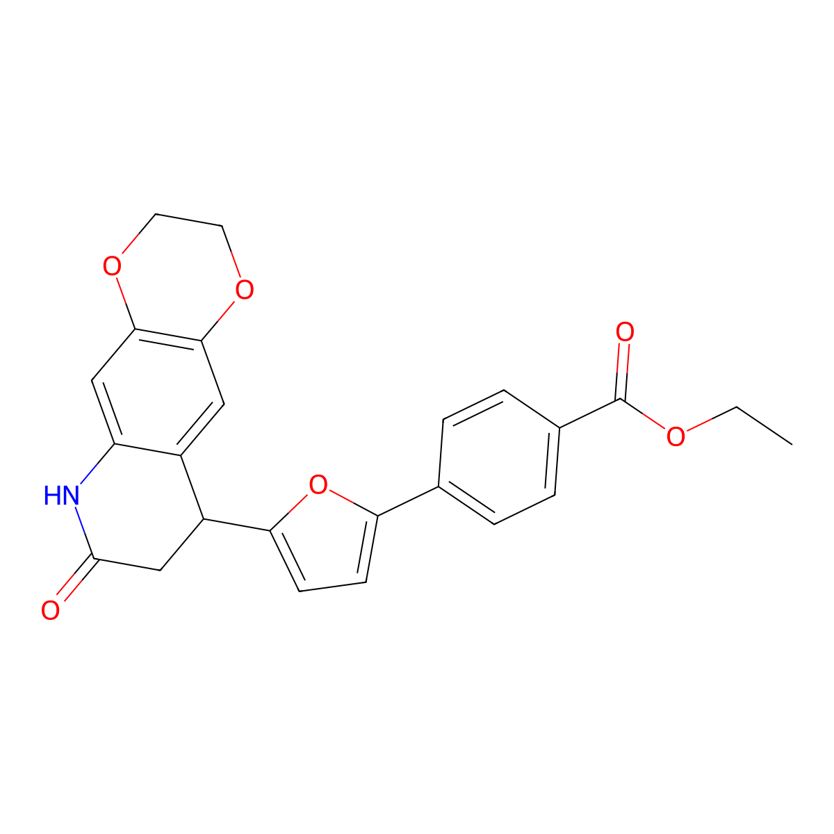 Ethyl 4-[5-(7-oxo-2,3,6,7,8,9-hexahydro[1,4]dioxino[2,3-g]quinolin-9-yl)furan-2-yl]benzoate molecular structure, CAS 847507-53-3