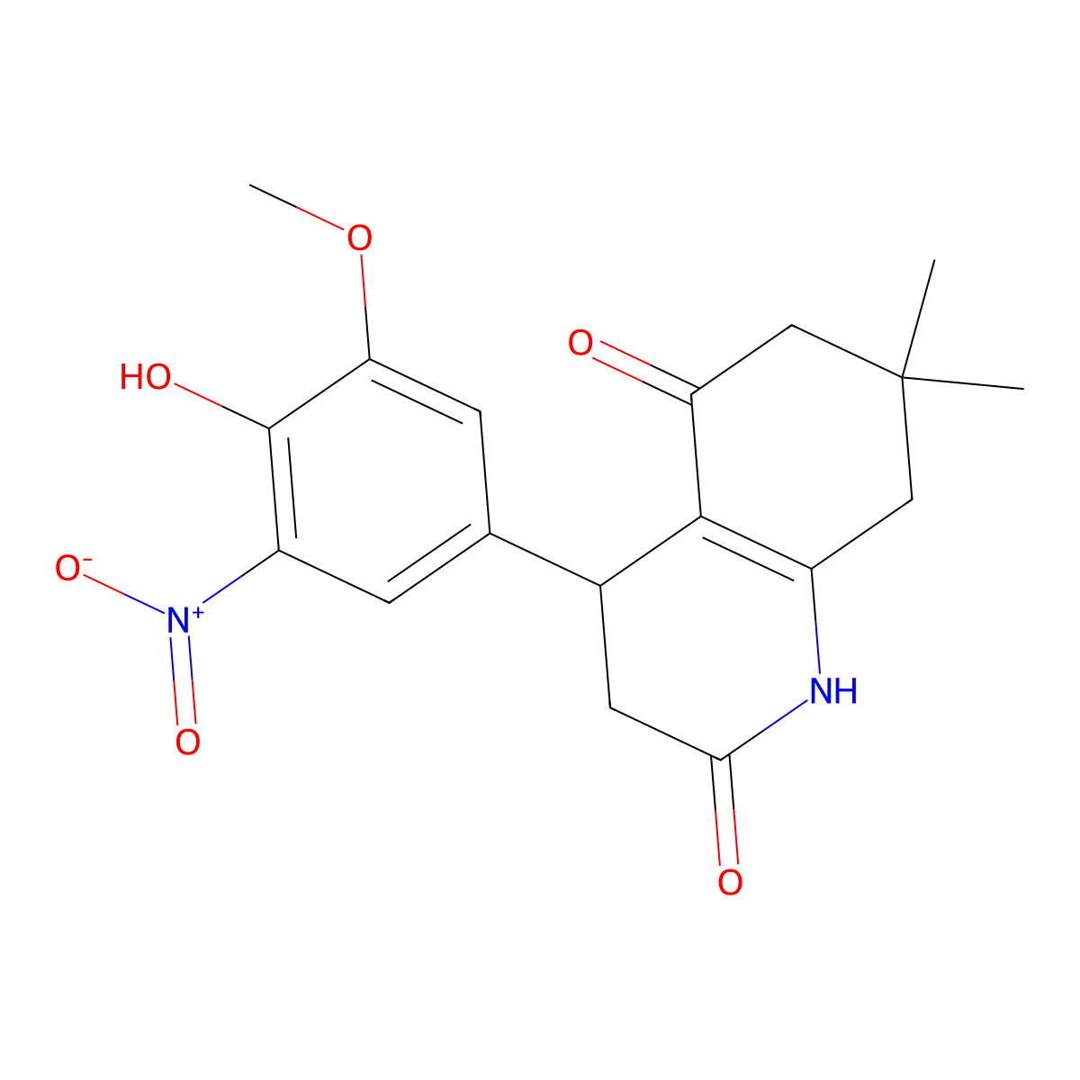 4-(4-hydroxy-3-methoxy-5-nitrophenyl)-7,7-dimethyl-4,6,7,8-tetrahydroquinoline-2,5(1H,3H)-dione molecular structure, CAS 847508-10-5