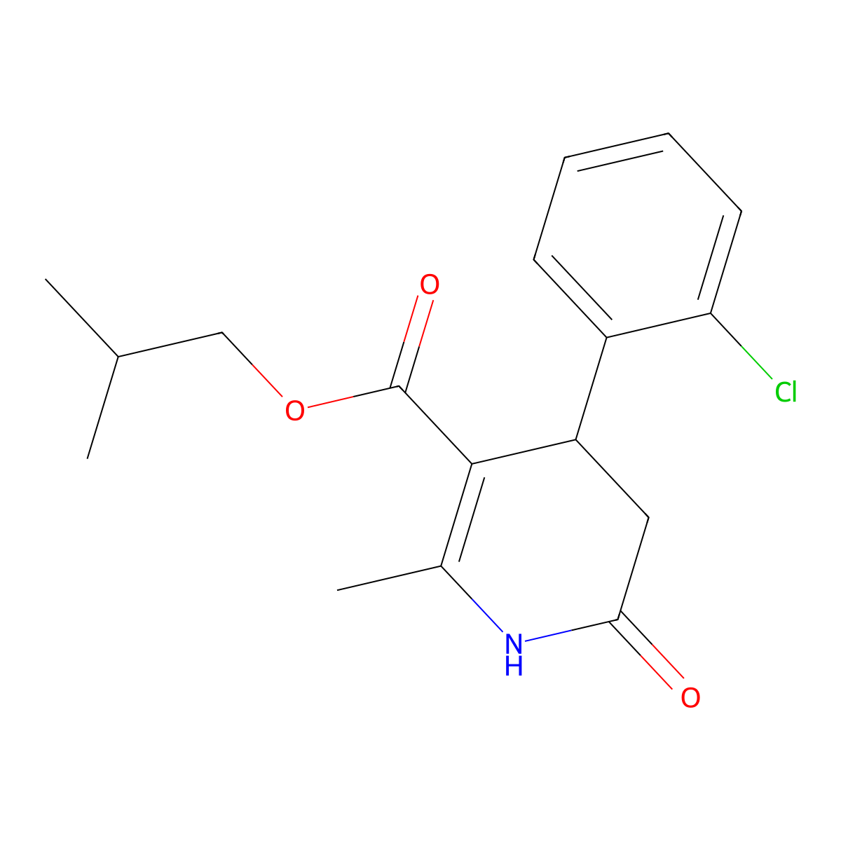 2-Methylpropyl 4-(2-chlorophenyl)-2-methyl-6-oxo-1,4,5,6-tetrahydropyridine-3-carboxylate molecular structure, CAS 847508-21-8