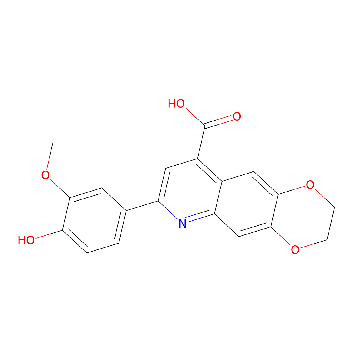 7-(4-Hydroxy-3-methoxyphenyl)-2,3-dihydro[1,4]dioxino[2,3-g]quinoline-9-carboxylic acid molecular structure, CAS 847508-29-6