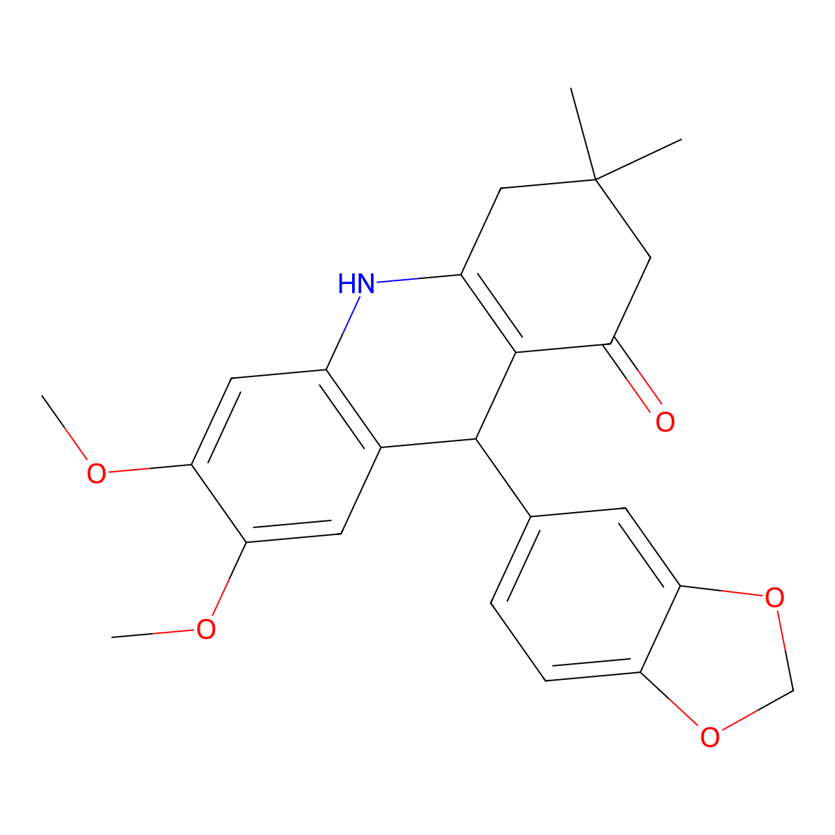 9-(1,3-Benzodioxol-5-yl)-6,7-dimethoxy-3,3-dimethyl-2,4,9,10-tetrahydroacridin-1-one molecular structure, CAS 847508-39-8