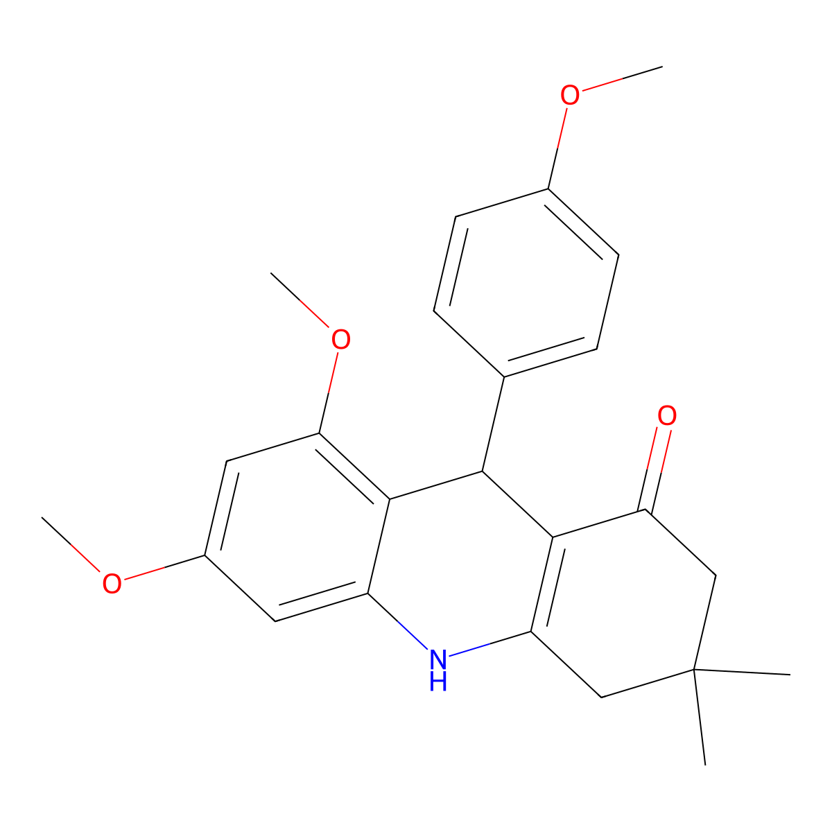 6,8-dimethoxy-9-(4-methoxyphenyl)-3,3-dimethyl-3,4,9,10-tetrahydroacridin-1(2H)-one molecular structure, CAS 847508-45-6