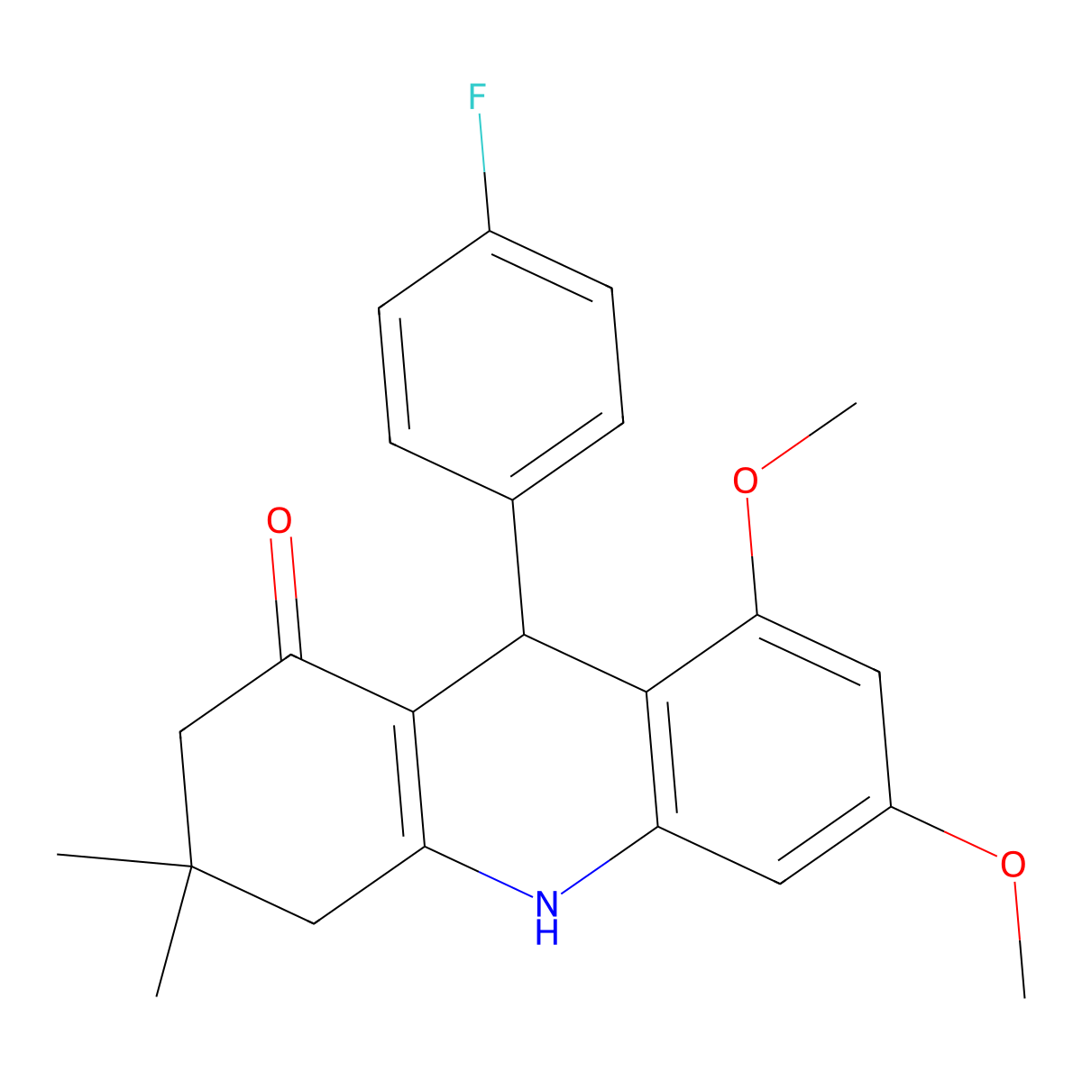 9-(4-fluorophenyl)-6,8-dimethoxy-3,3-dimethyl-3,4,9,10-tetrahydroacridin-1(2H)-one molecular structure, CAS 847508-48-9