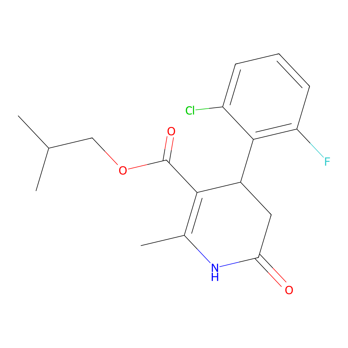 2-Methylpropyl 4-(2-chloro-6-fluorophenyl)-2-methyl-6-oxo-1,4,5,6-tetrahydropyridine-3-carboxylate molecular structure, CAS 847508-55-8
