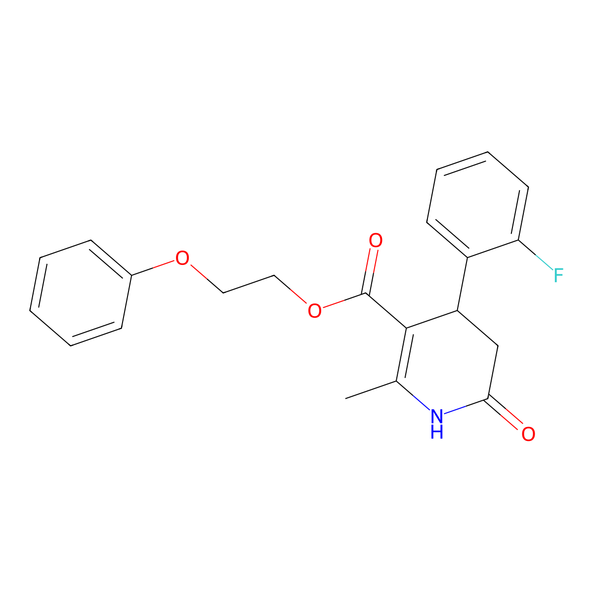 2-Phenoxyethyl 4-(2-fluorophenyl)-2-methyl-6-oxo-1,4,5,6-tetrahydropyridine-3-carboxylate molecular structure, CAS 847508-62-7