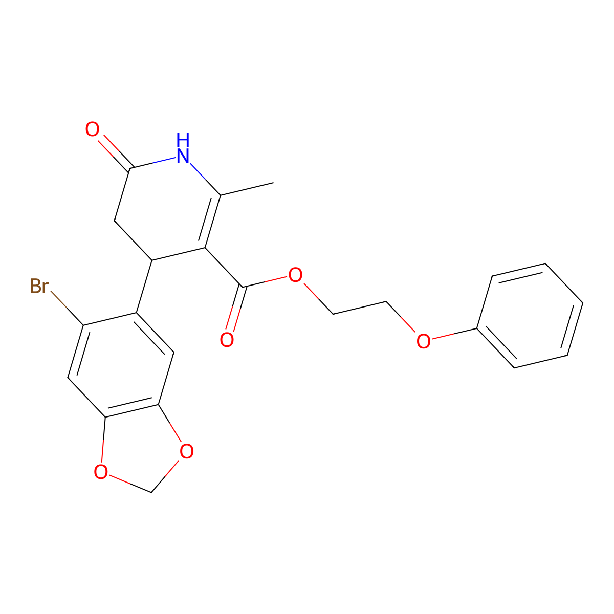 2-Phenoxyethyl 4-(6-bromo-1,3-benzodioxol-5-yl)-2-methyl-6-oxo-1,4,5,6-tetrahydropyridine-3-carboxylate molecular structure, CAS 847508-65-0