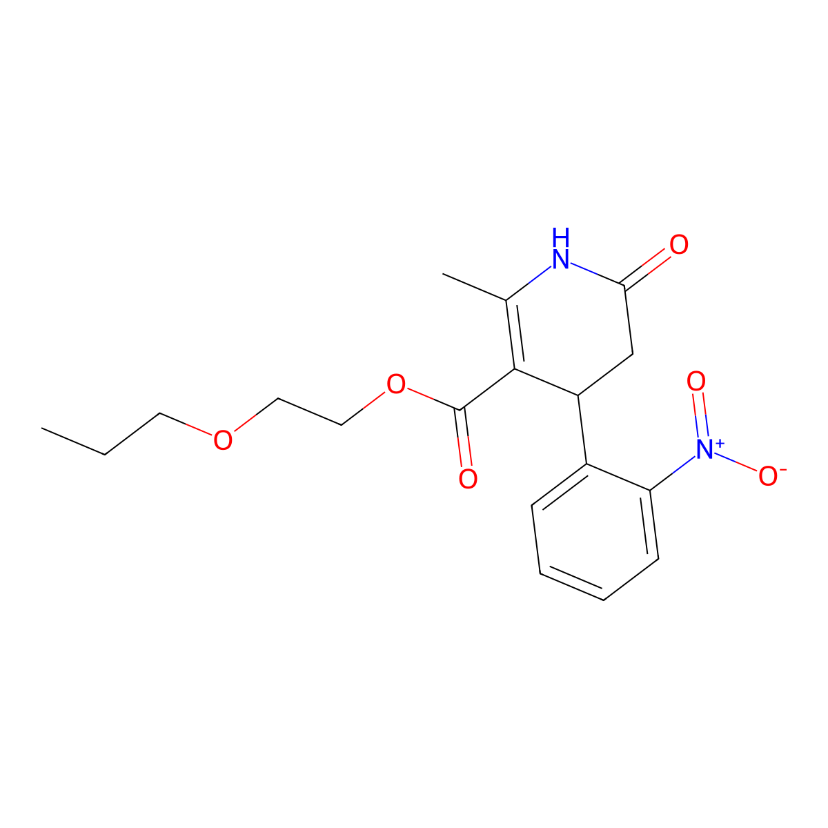2-Propoxyethyl 2-methyl-4-(2-nitrophenyl)-6-oxo-1,4,5,6-tetrahydropyridine-3-carboxylate molecular structure, CAS 847508-92-3