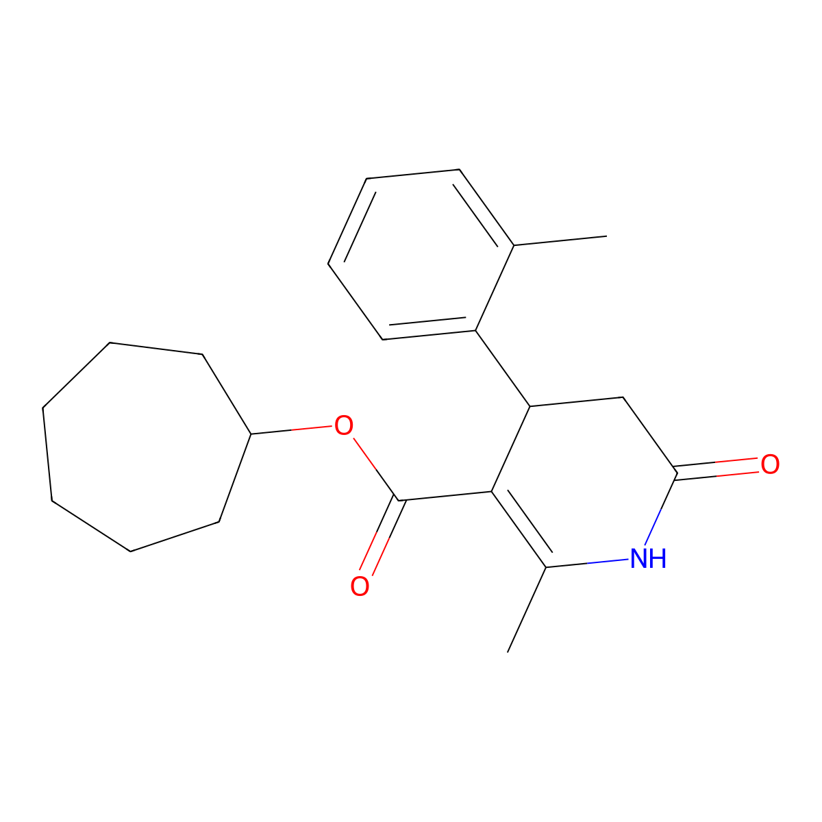 Cycloheptyl 2-methyl-4-(2-methylphenyl)-6-oxo-1,4,5,6-tetrahydropyridine-3-carboxylate molecular structure, CAS 847509-07-3