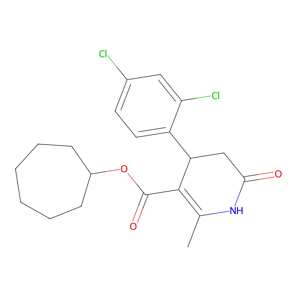 Cycloheptyl 4-(2,4-dichlorophenyl)-2-methyl-6-oxo-1,4,5,6-tetrahydropyridine-3-carboxylate molecular structure, CAS 847509-10-8