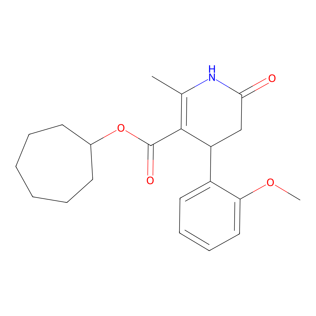 Cycloheptyl 4-(2-methoxyphenyl)-2-methyl-6-oxo-1,4,5,6-tetrahydropyridine-3-carboxylate molecular structure, CAS 847509-12-0