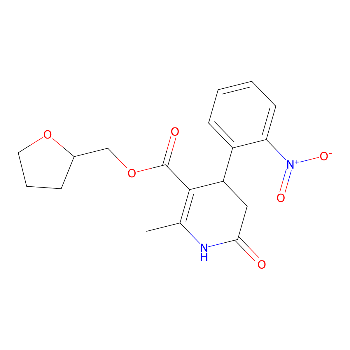 Tetrahydrofuran-2-ylmethyl 2-methyl-4-(2-nitrophenyl)-6-oxo-1,4,5,6-tetrahydropyridine-3-carboxylate molecular structure, CAS 847509-13-1