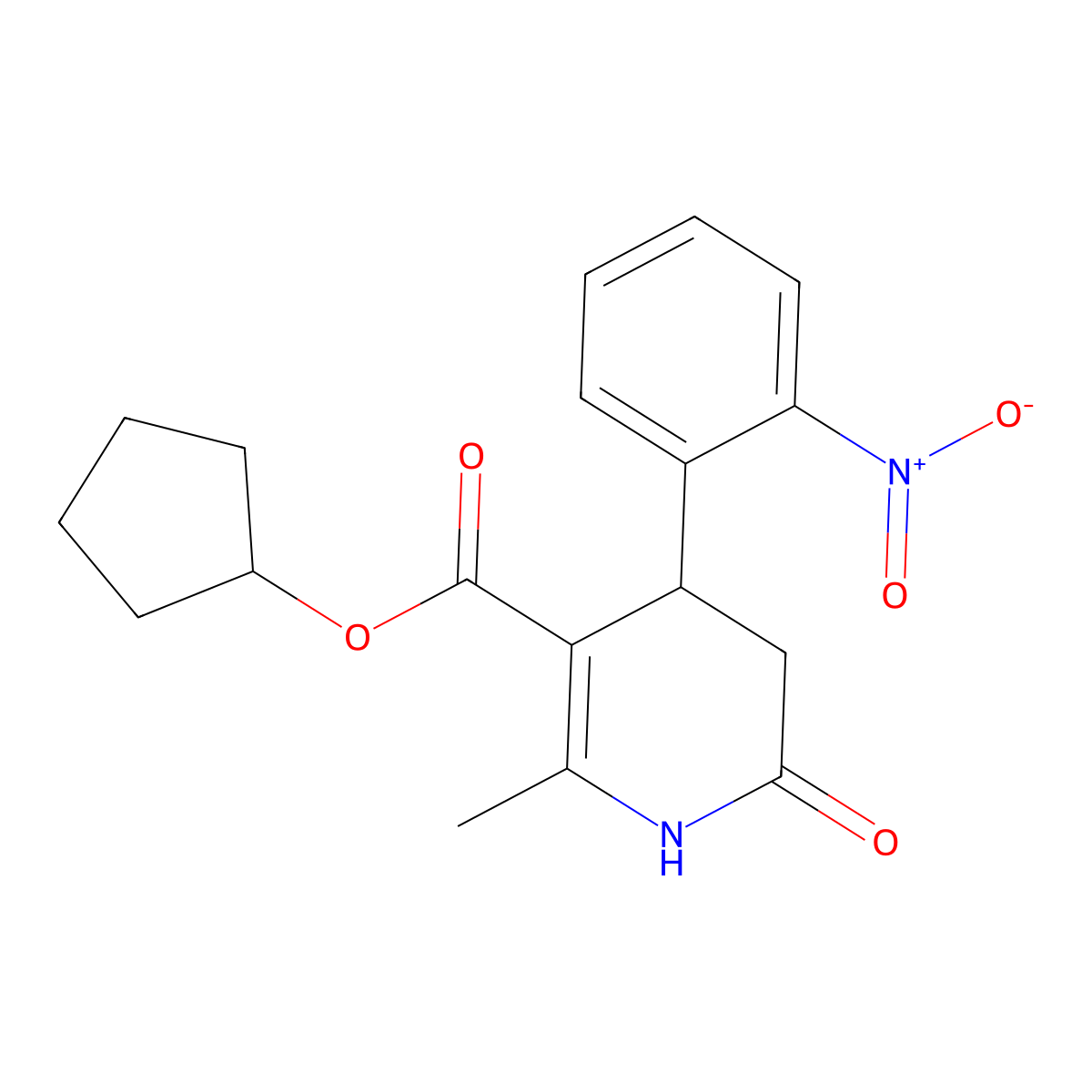 Cyclopentyl 2-methyl-4-(2-nitrophenyl)-6-oxo-1,4,5,6-tetrahydropyridine-3-carboxylate molecular structure, CAS 847509-18-6