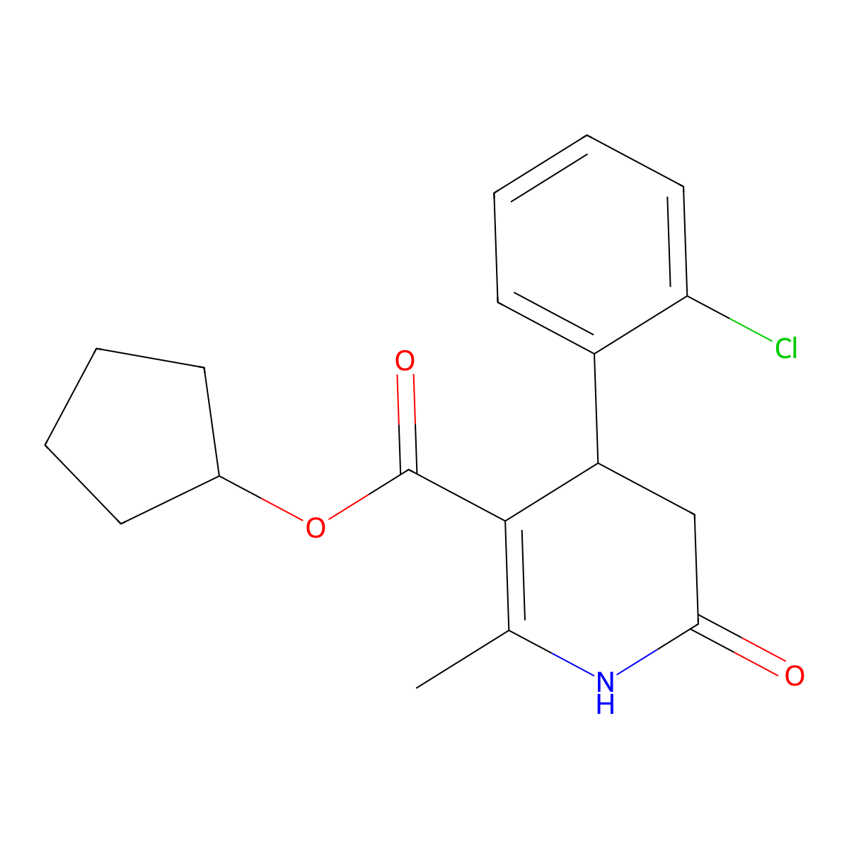Cyclopentyl 4-(2-chlorophenyl)-2-methyl-6-oxo-1,4,5,6-tetrahydropyridine-3-carboxylate molecular structure, CAS 847509-21-1
