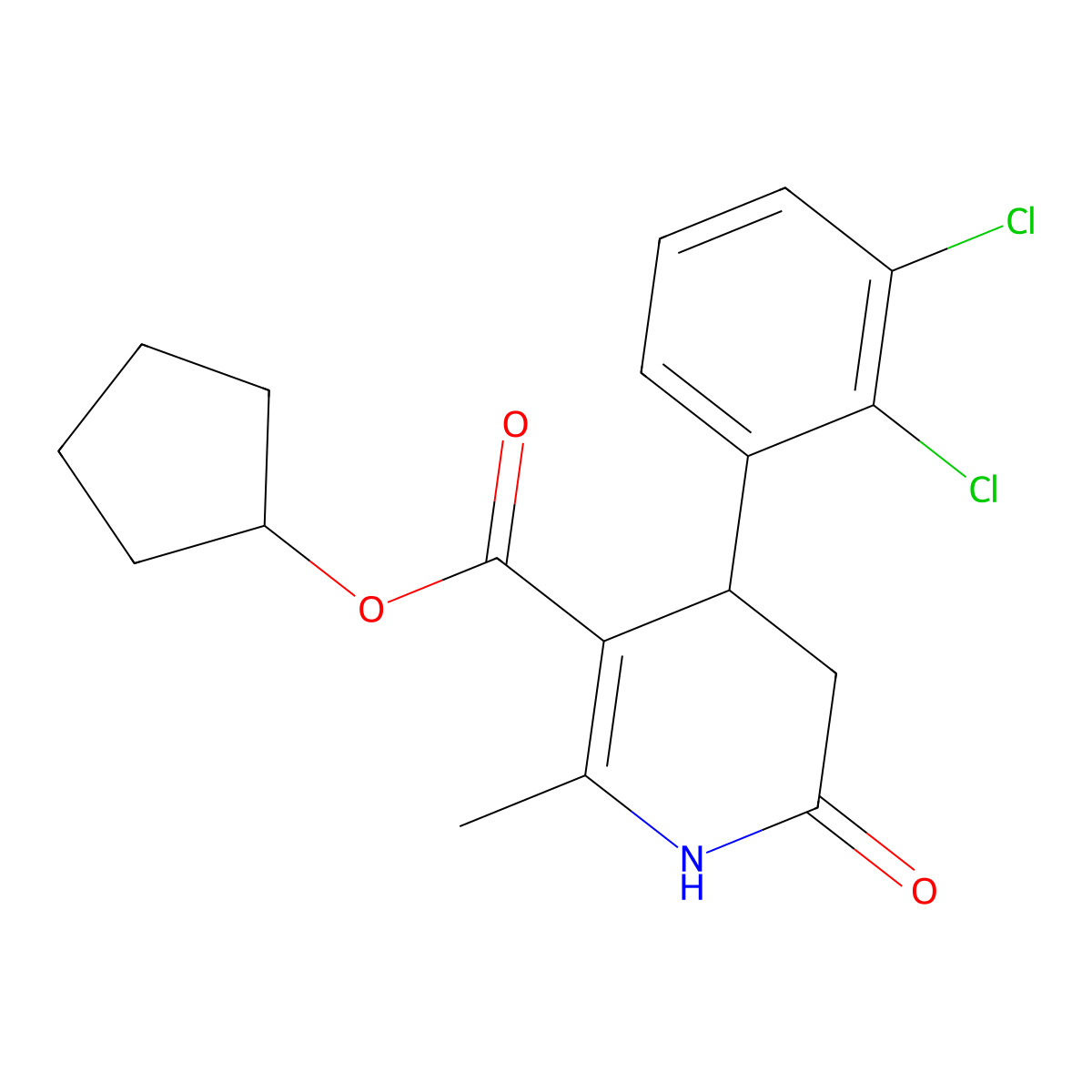Cyclopentyl 4-(2,3-dichlorophenyl)-2-methyl-6-oxo-1,4,5,6-tetrahydropyridine-3-carboxylate molecular structure, CAS 847509-22-2