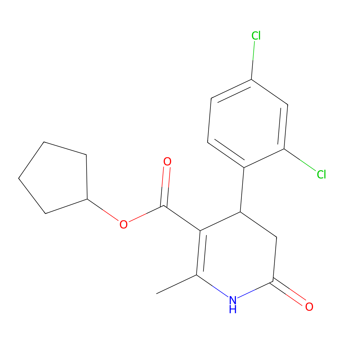 Cyclopentyl 4-(2,4-dichlorophenyl)-2-methyl-6-oxo-1,4,5,6-tetrahydropyridine-3-carboxylate molecular structure, CAS 847509-23-3