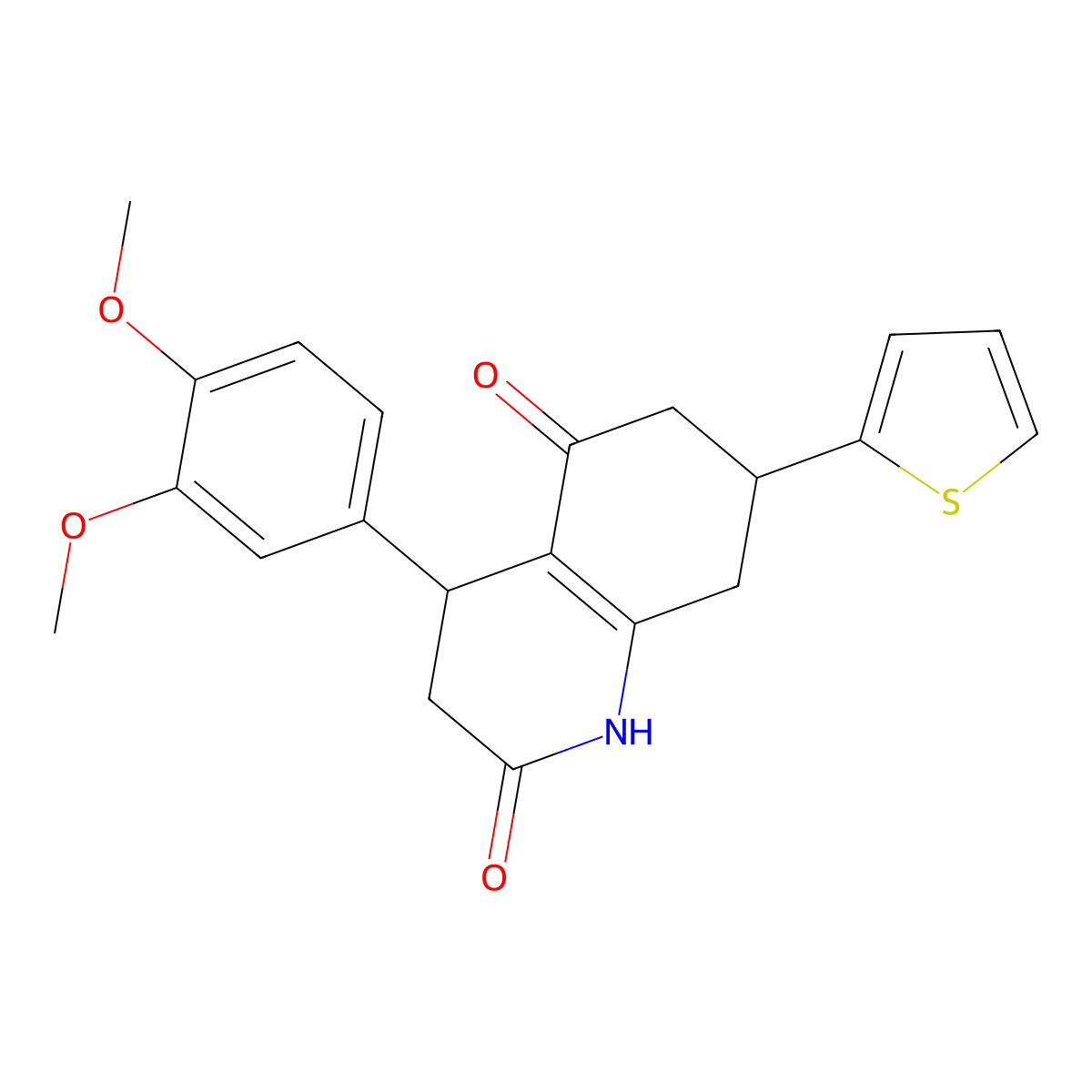 4-(3,4-Dimethoxyphenyl)-7-thiophen-2-yl-1,3,4,6,7,8-hexahydroquinoline-2,5-dione molecular structure, CAS 847509-66-4
