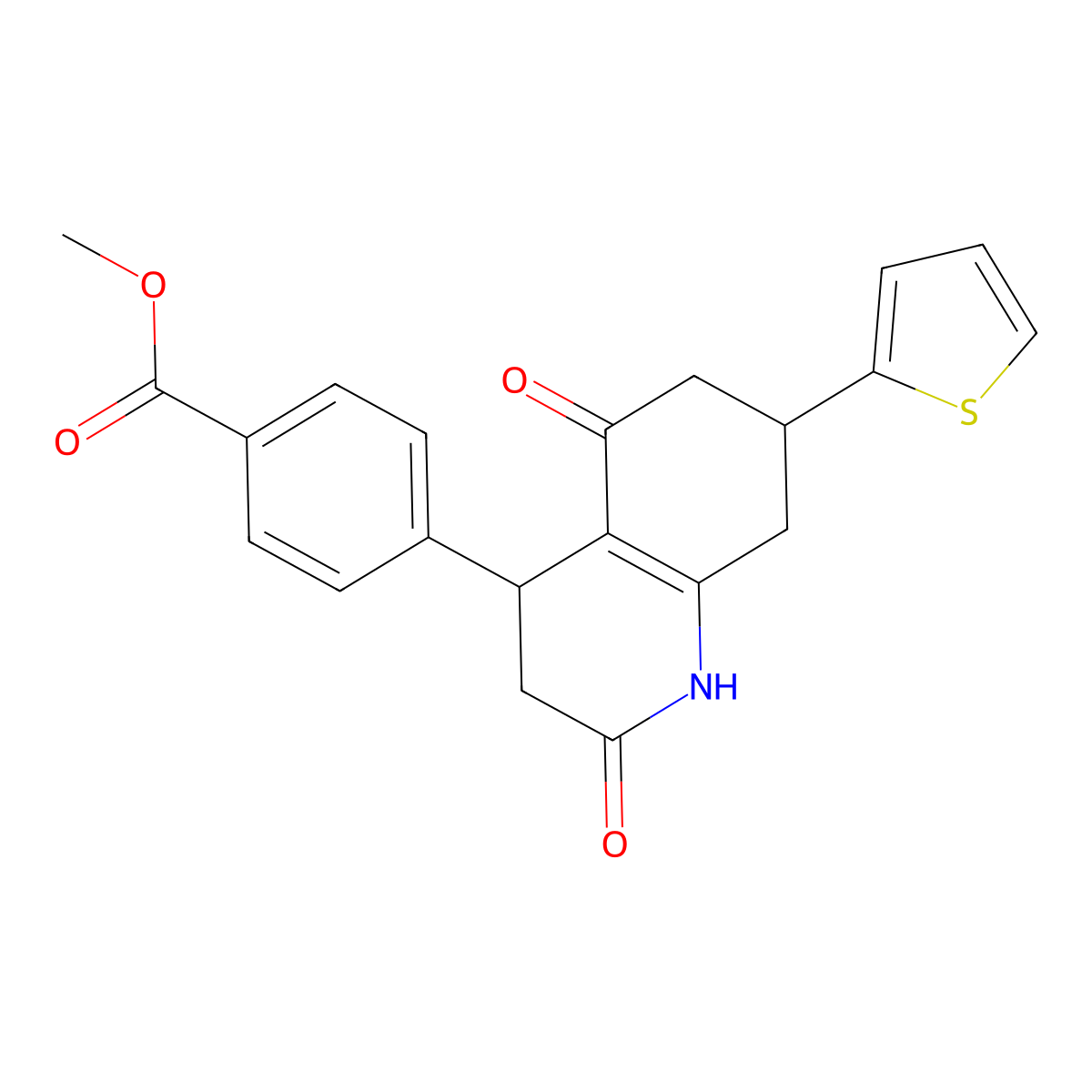 Methyl 4-[2,5-dioxo-7-(thiophen-2-yl)-1,2,3,4,5,6,7,8-octahydroquinolin-4-yl]benzoate molecular structure, CAS 847509-72-2