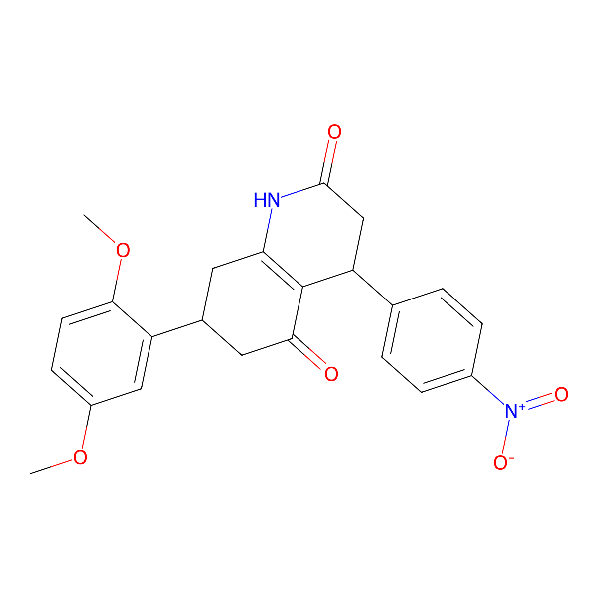 7-(2,5-dimethoxyphenyl)-4-(4-nitrophenyl)-4,6,7,8-tetrahydroquinoline-2,5(1H,3H)-dione molecular structure, CAS 847509-78-8