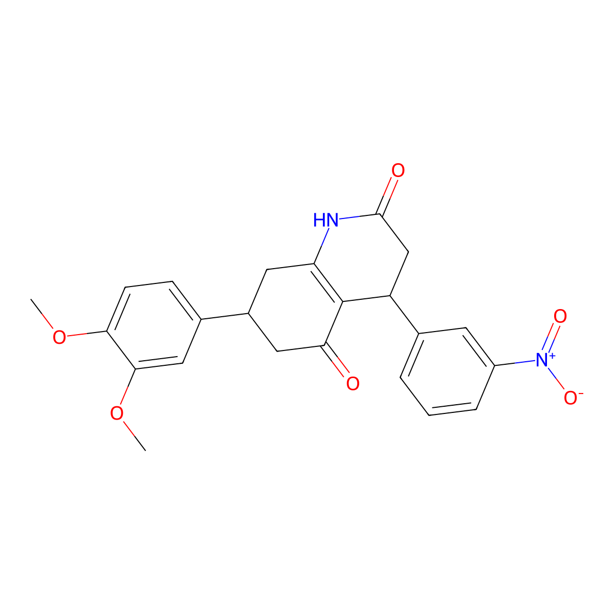 7-(3,4-dimethoxyphenyl)-4-(3-nitrophenyl)-4,6,7,8-tetrahydroquinoline-2,5(1H,3H)-dione molecular structure, CAS 847509-89-1