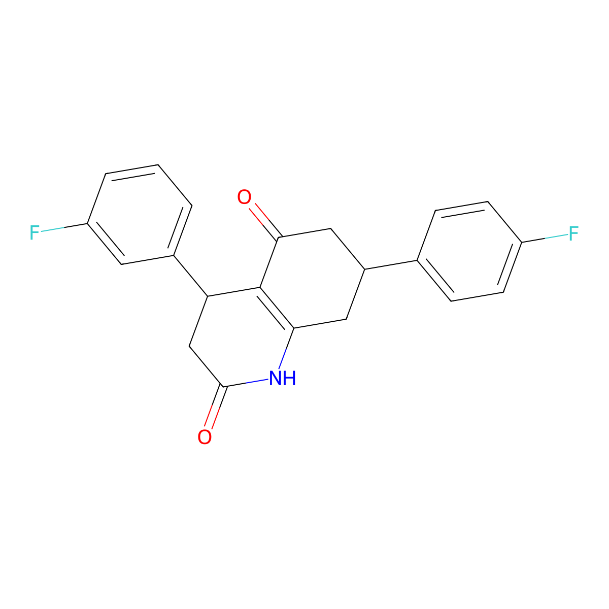 4-(3-Fluorophenyl)-7-(4-fluorophenyl)-1,3,4,6,7,8-hexahydroquinoline-2,5-dione molecular structure, CAS 847510-09-2