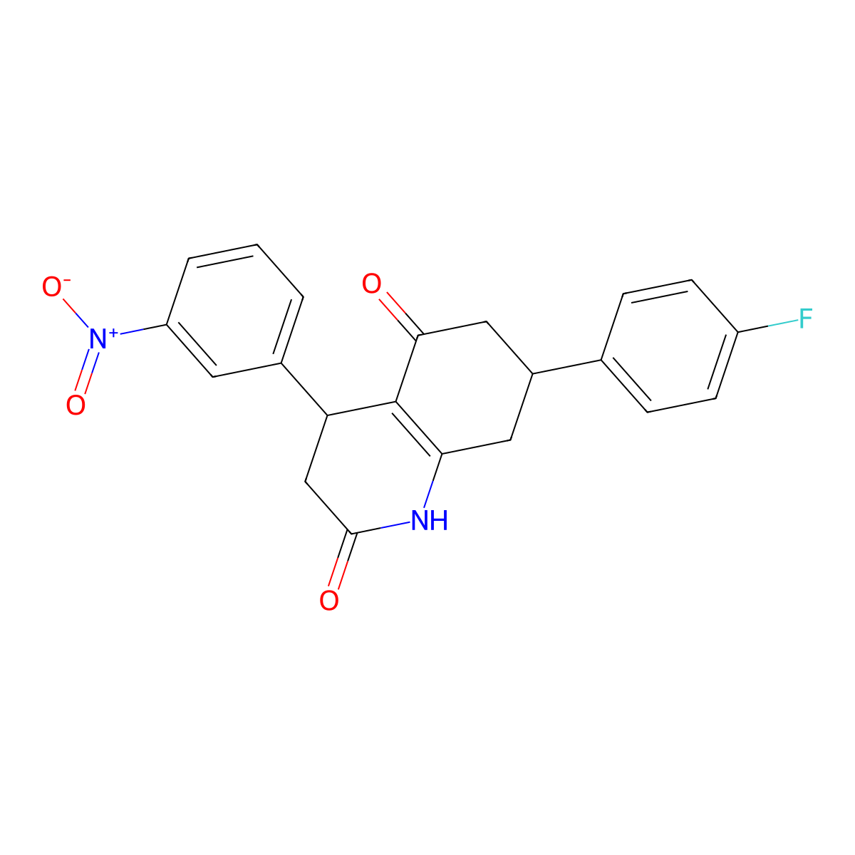 7-(4-fluorophenyl)-4-(3-nitrophenyl)-4,6,7,8-tetrahydroquinoline-2,5(1H,3H)-dione molecular structure, CAS 847510-11-6