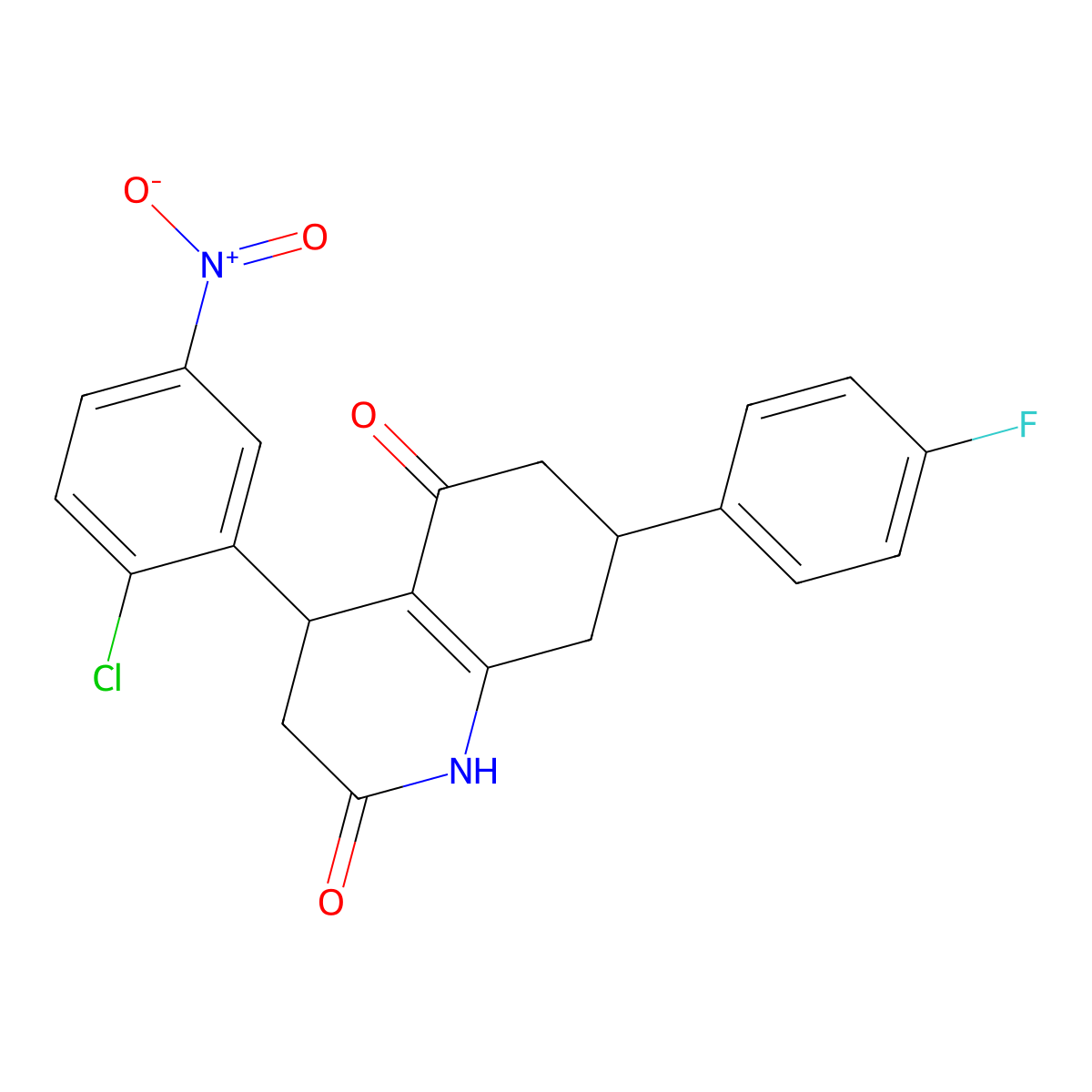 4-(2-chloro-5-nitrophenyl)-7-(4-fluorophenyl)-4,6,7,8-tetrahydroquinoline-2,5(1H,3H)-dione molecular structure, CAS 847510-13-8