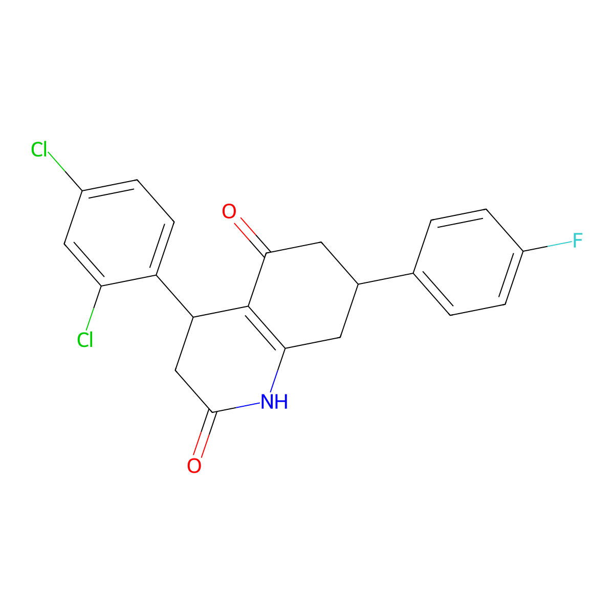 4-(2,4-dichlorophenyl)-7-(4-fluorophenyl)-4,6,7,8-tetrahydroquinoline-2,5(1H,3H)-dione molecular structure, CAS 847510-18-3