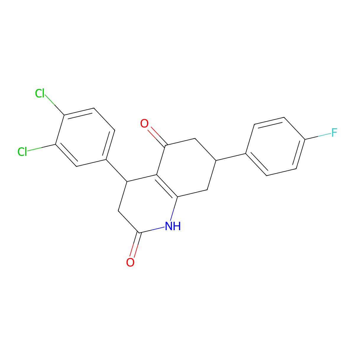 4-(3,4-dichlorophenyl)-7-(4-fluorophenyl)-4,6,7,8-tetrahydroquinoline-2,5(1H,3H)-dione molecular structure, CAS 847510-19-4