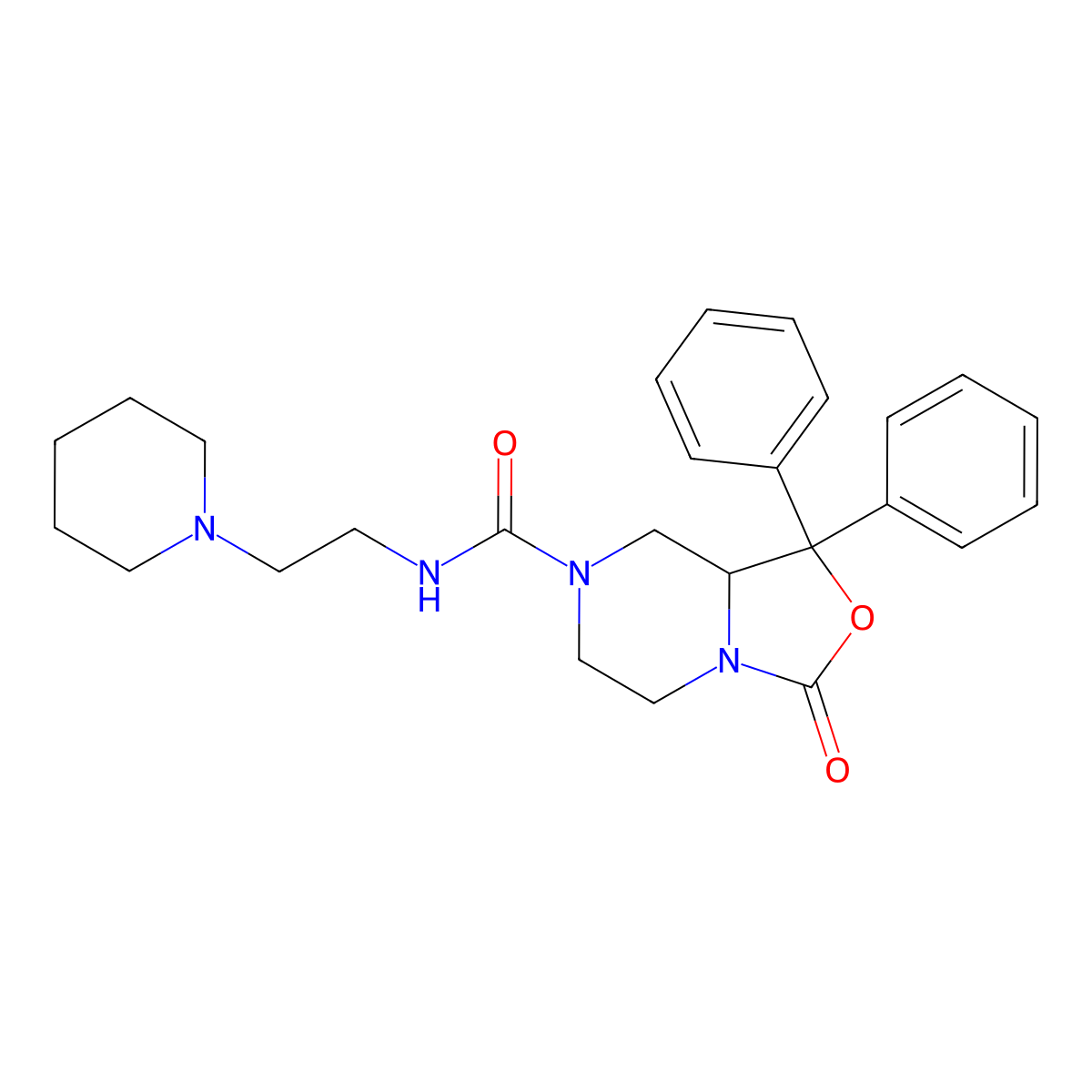 3-oxo-1,1-di(phenyl)-N-(2-piperidin-1-ylethyl)-5,6,8,8a-tetrahydro-[1,3]oxazolo[4,3-c]pyrazine-7-carboxamide molecular structure, CAS 847554-50-1
