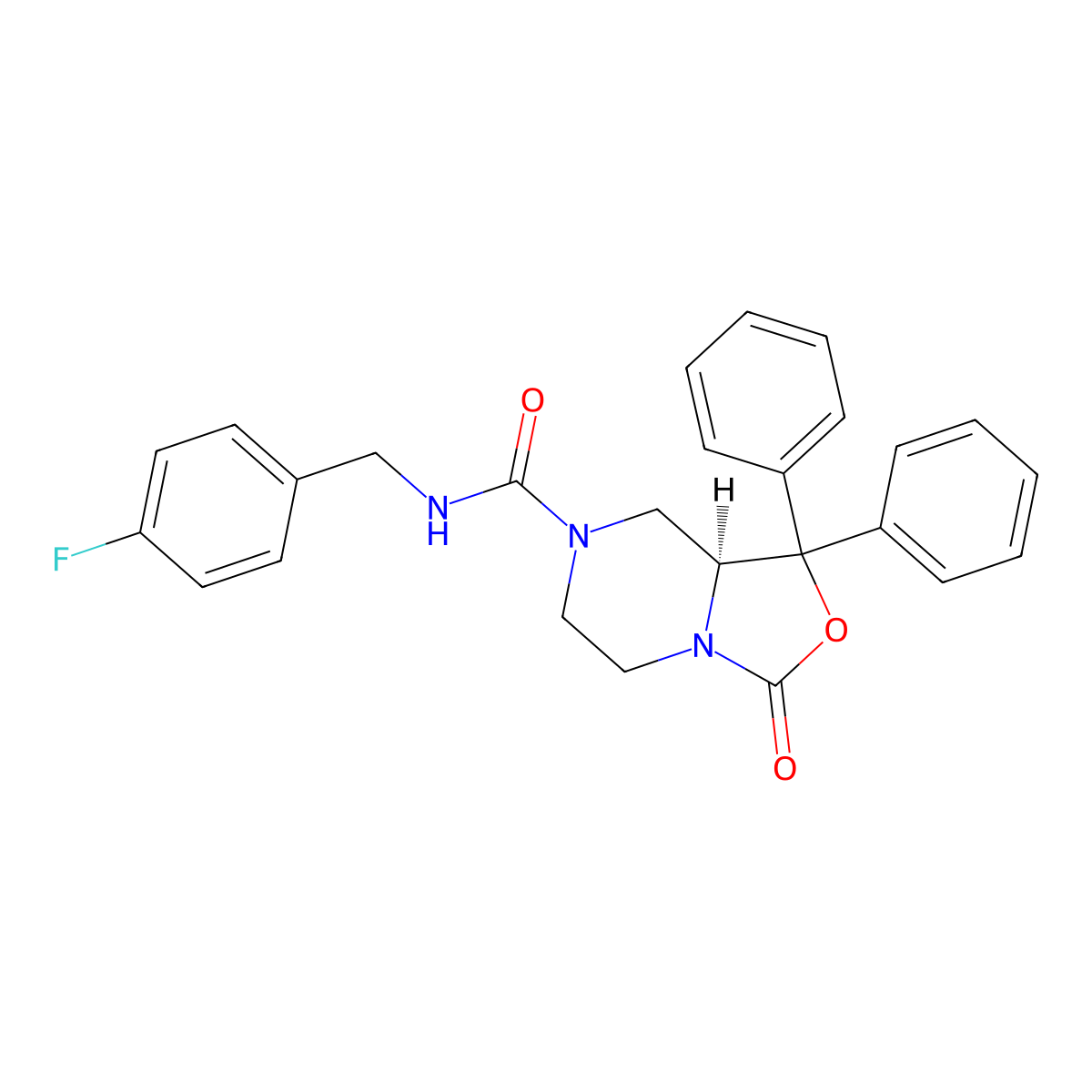 (S)-N-(4-fluorobenzyl)-3-oxo-1,1-diphenyltetrahydro-3H-oxazolo[3,4-a]pyrazine-7(1H)-carboxamide molecular structure, CAS 847555-75-3