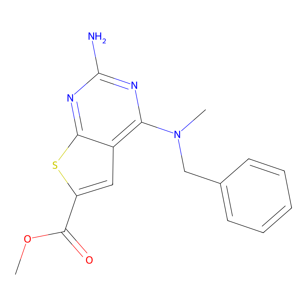 Methyl 2-amino-4-[benzyl(methyl)amino]thieno[2,3-d]pyrimidine-6-carboxylate molecular structure, CAS 847557-64-6