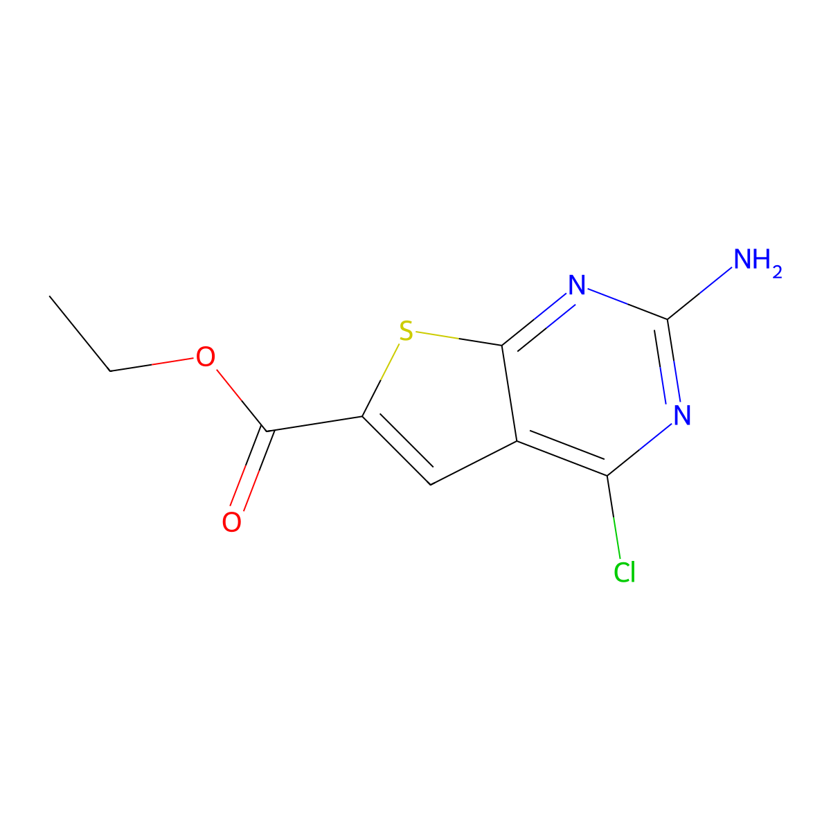 Ethyl 2-amino-4-chlorothieno(2,3-d)pyrimidine-6-carboxylate molecular structure, CAS 847560-46-7