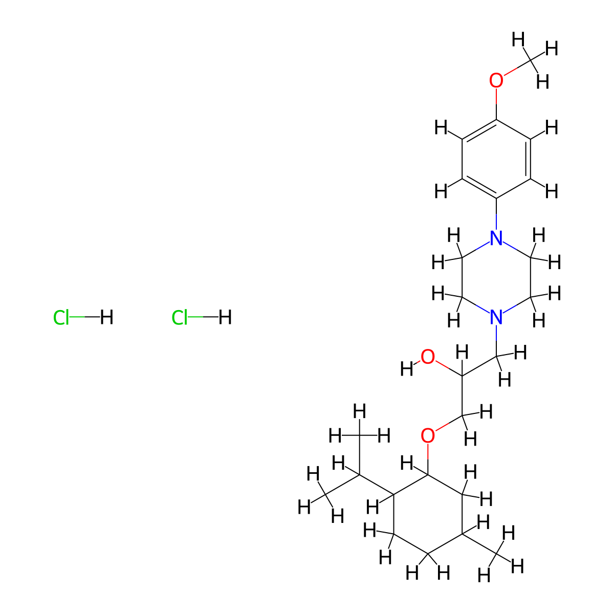 1-((2-Isopropyl-5-methylcyclohexyl)oxy)-3-(4-(4-methoxyphenyl)piperazin-1-yl)propan-2-ol dihydrochloride molecular structure, CAS 847566-84-1