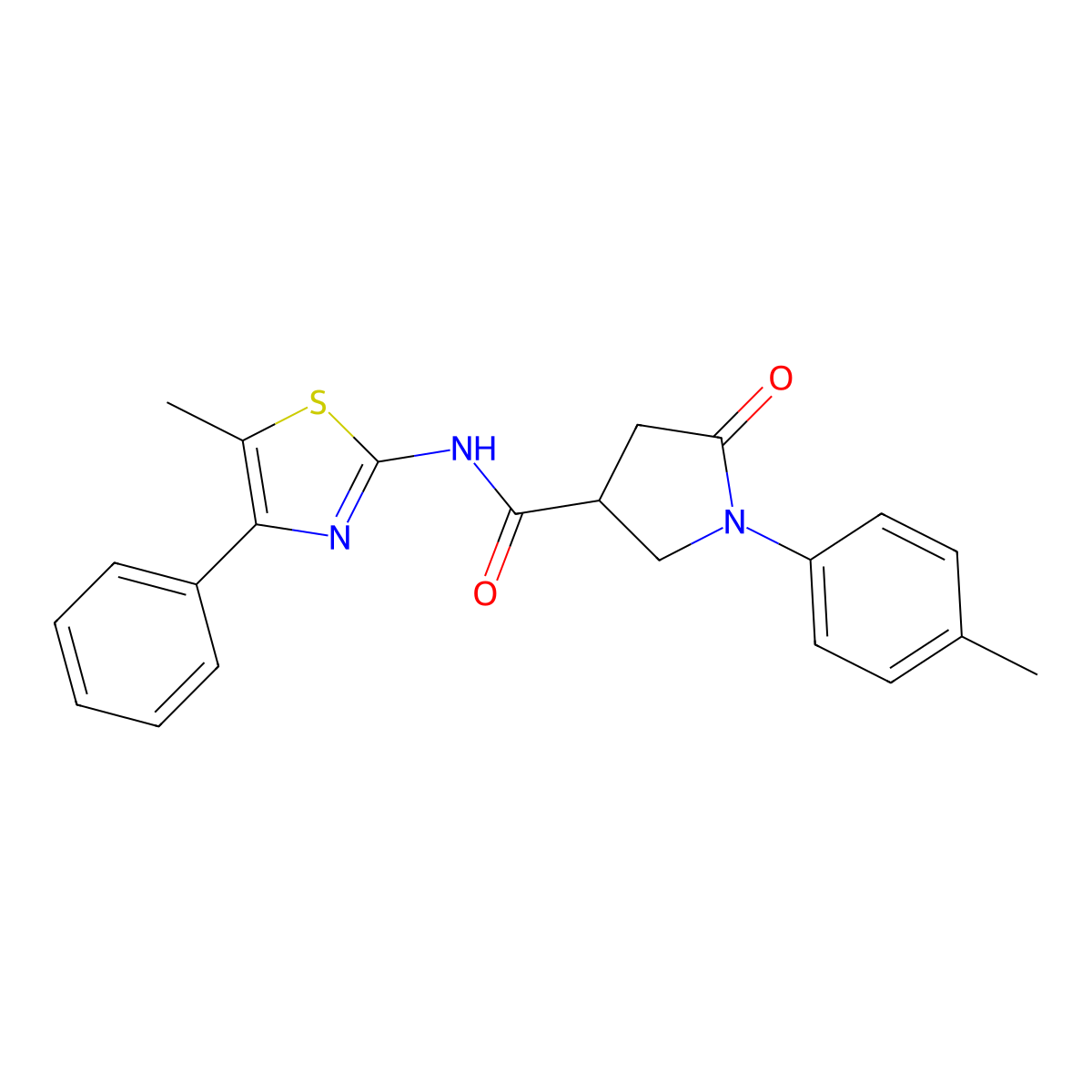 1-(4-methylphenyl)-N-(5-methyl-4-phenyl-1,3-thiazol-2-yl)-5-oxo-3-pyrrolidinecarboxamide molecular structure, CAS 847568-70-1