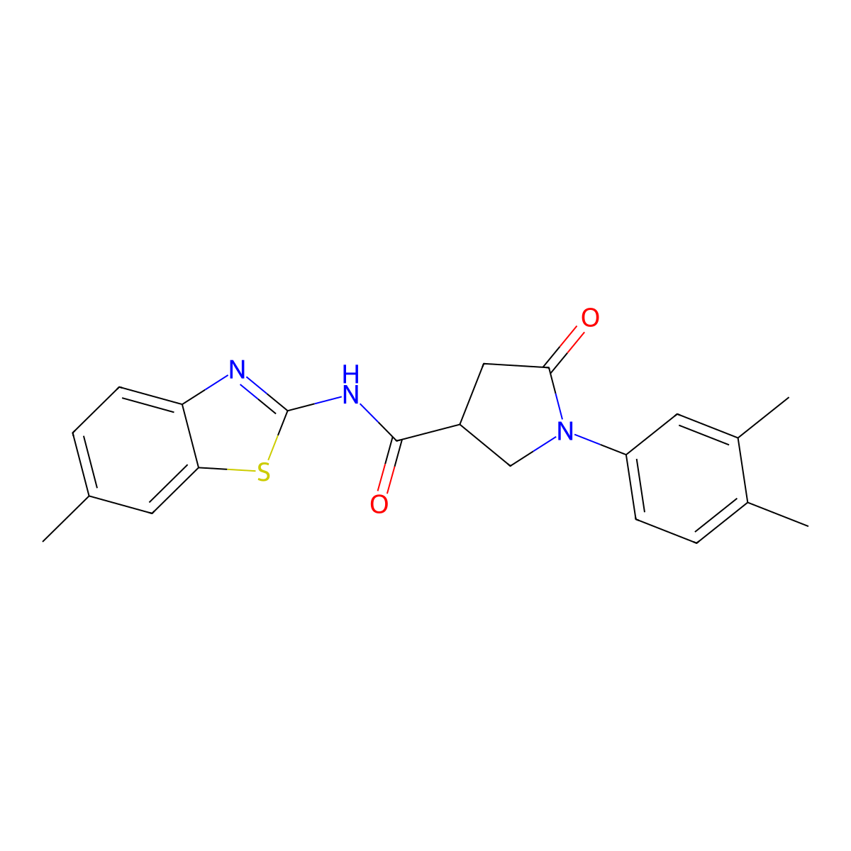 1-(3,4-dimethylphenyl)-N-(6-methyl-1,3-benzothiazol-2-yl)-5-oxo-3-pyrrolidinecarboxamide molecular structure, CAS 847568-71-2