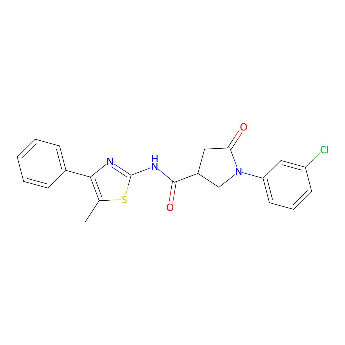 1-(3-chlorophenyl)-N-(5-methyl-4-phenyl-1,3-thiazol-2-yl)-5-oxo-3-pyrrolidinecarboxamide molecular structure, CAS 847568-81-4