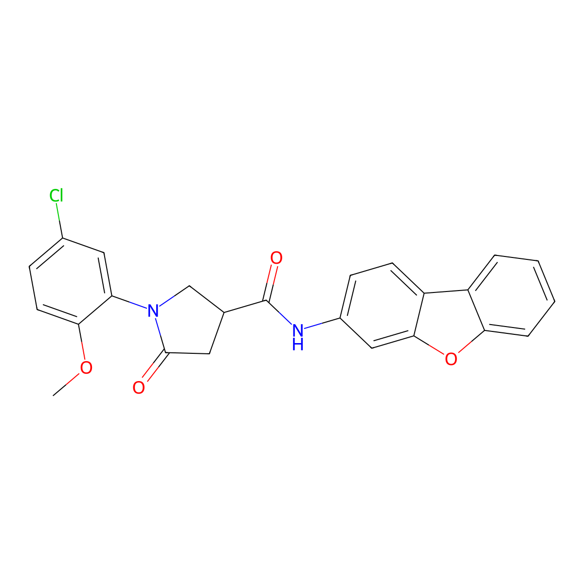 1-(5-chloro-2-methoxyphenyl)-N-dibenzo[b,d]furan-3-yl-5-oxo-3-pyrrolidinecarboxamide molecular structure, CAS 847569-47-5