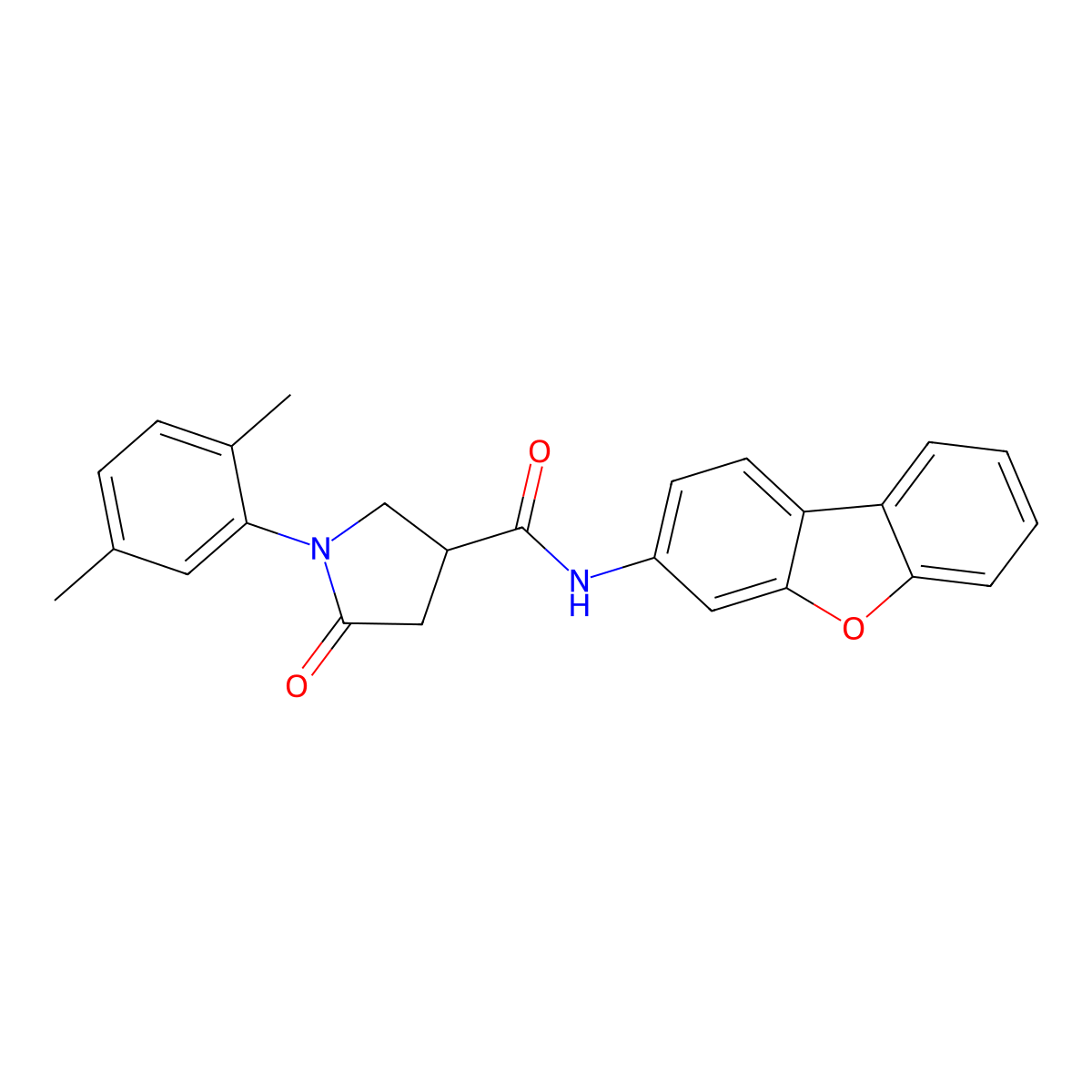 N-dibenzo[b,d]furan-3-yl-1-(2,5-dimethylphenyl)-5-oxo-3-pyrrolidinecarboxamide molecular structure, CAS 847569-51-1