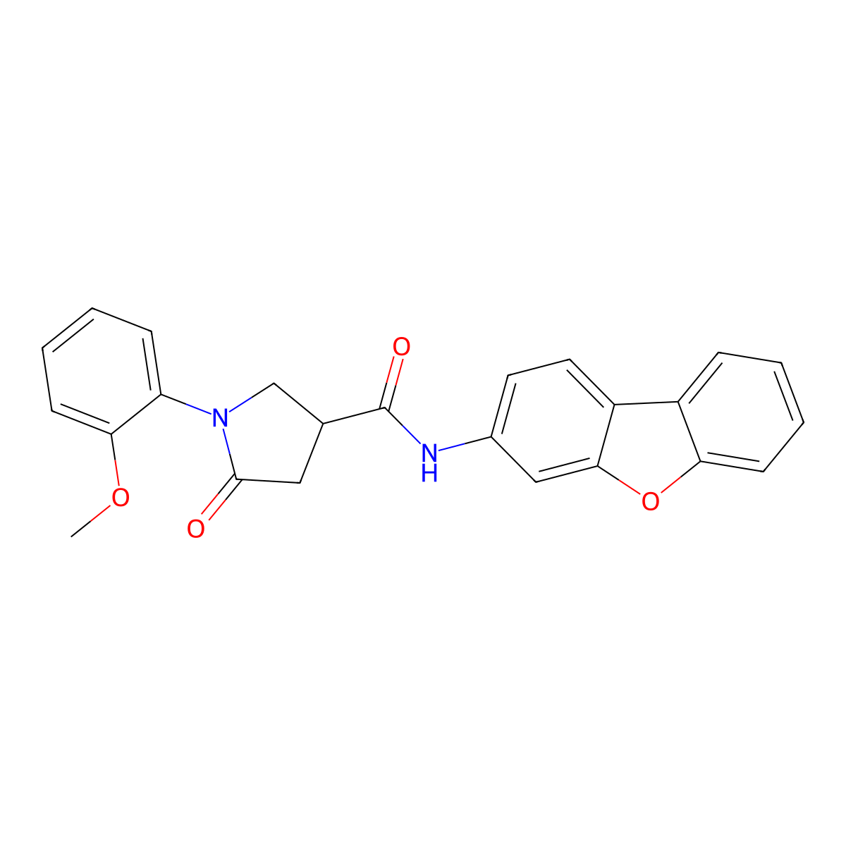 N-dibenzo[b,d]furan-3-yl-1-(2-methoxyphenyl)-5-oxo-3-pyrrolidinecarboxamide molecular structure, CAS 847569-53-3