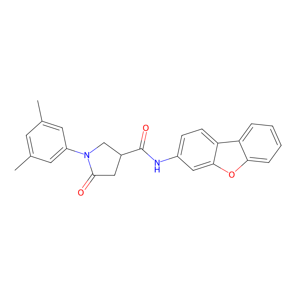 N-dibenzo[b,d]furan-3-yl-1-(3,5-dimethylphenyl)-5-oxo-3-pyrrolidinecarboxamide molecular structure, CAS 847569-54-4