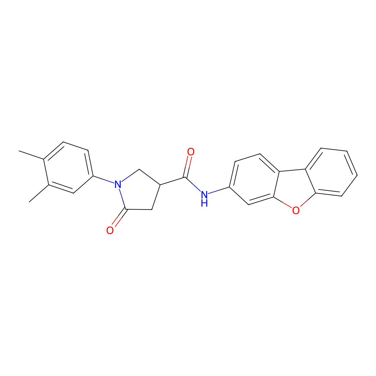 N-dibenzo[b,d]furan-3-yl-1-(3,4-dimethylphenyl)-5-oxo-3-pyrrolidinecarboxamide molecular structure, CAS 847569-56-6